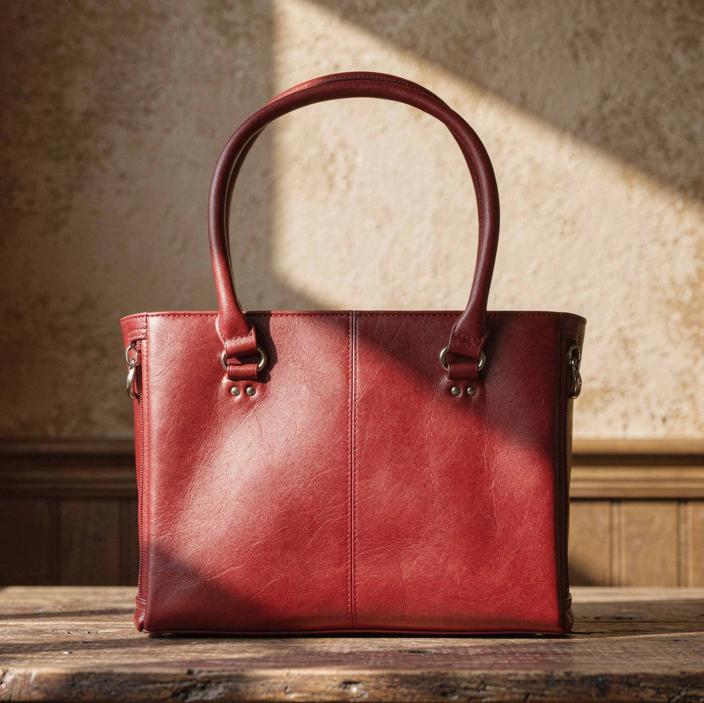 Traditional Open Top Tote Concealed Carry Purse Cowhide - Red