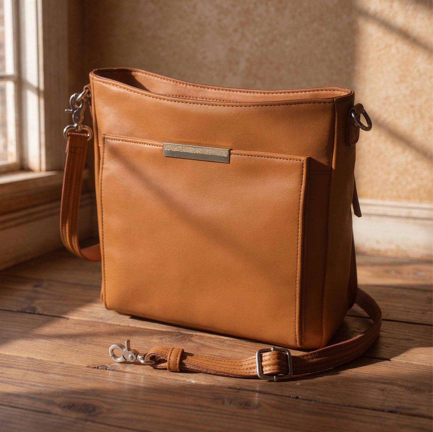 Slim Crossbody Concealed Carry Top Grain USA Cowhide - Saddle