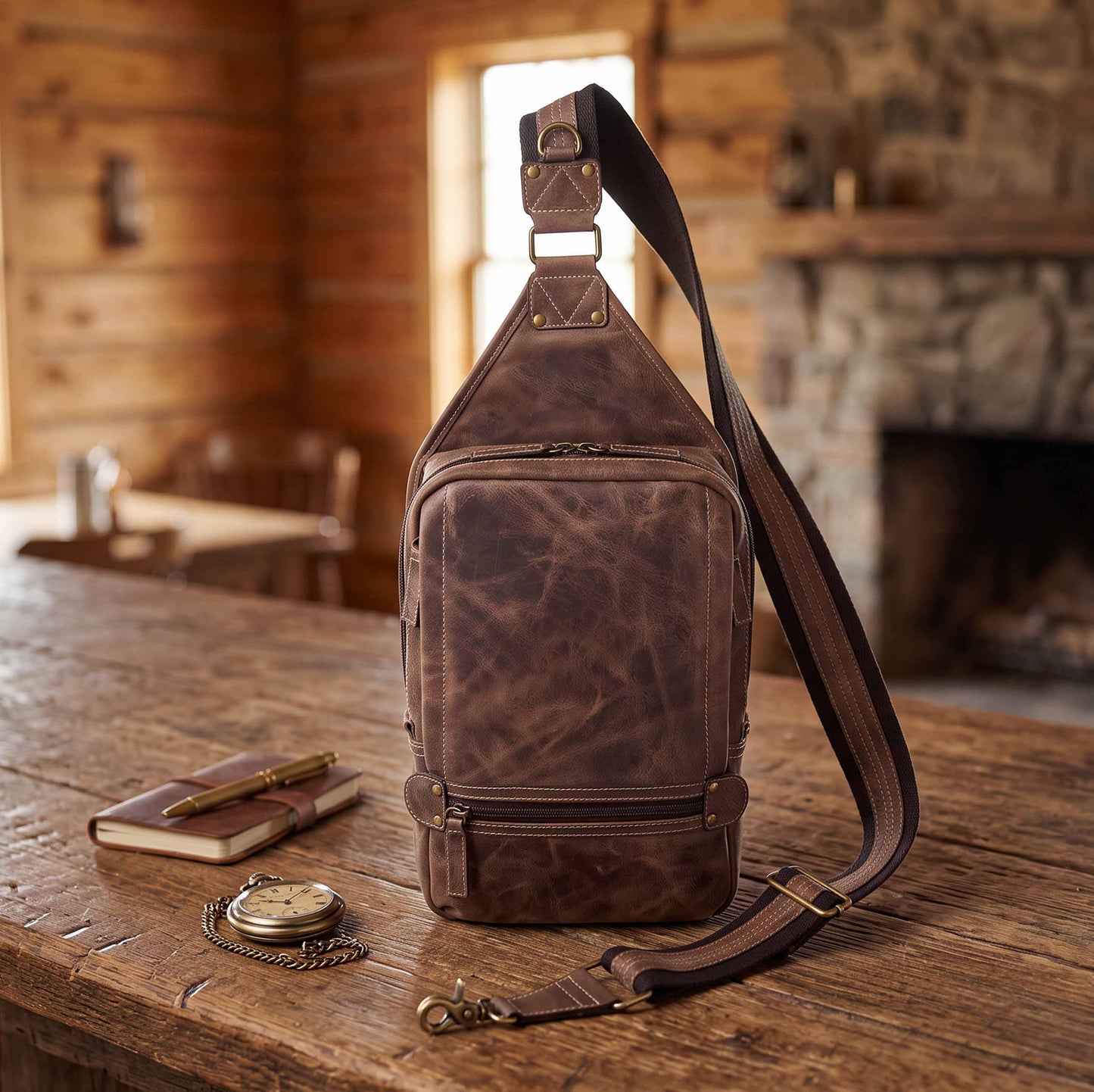 Sling Backpack Concealed Carry Bag Distressed Buffalo - Brown