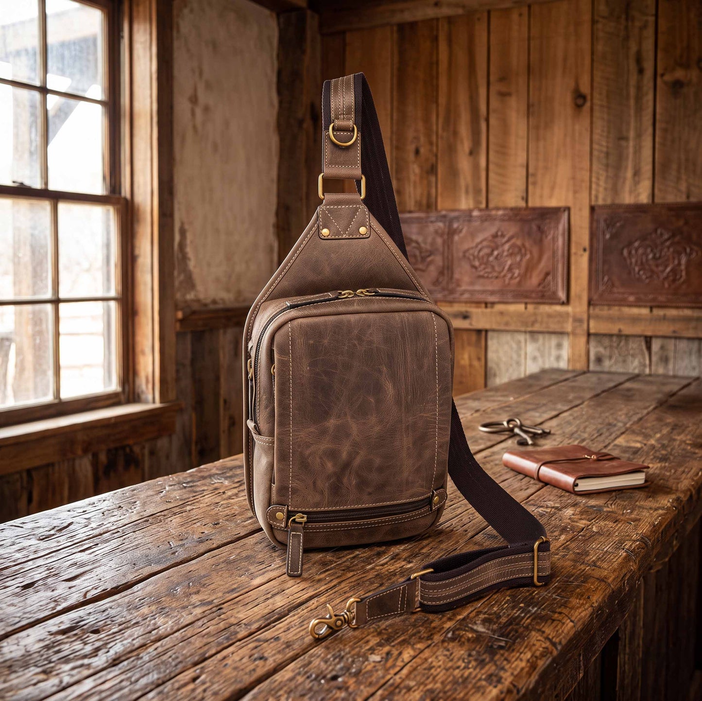 Concealed Carry Small Sling Crossbody Distressed Buffalo - Brown