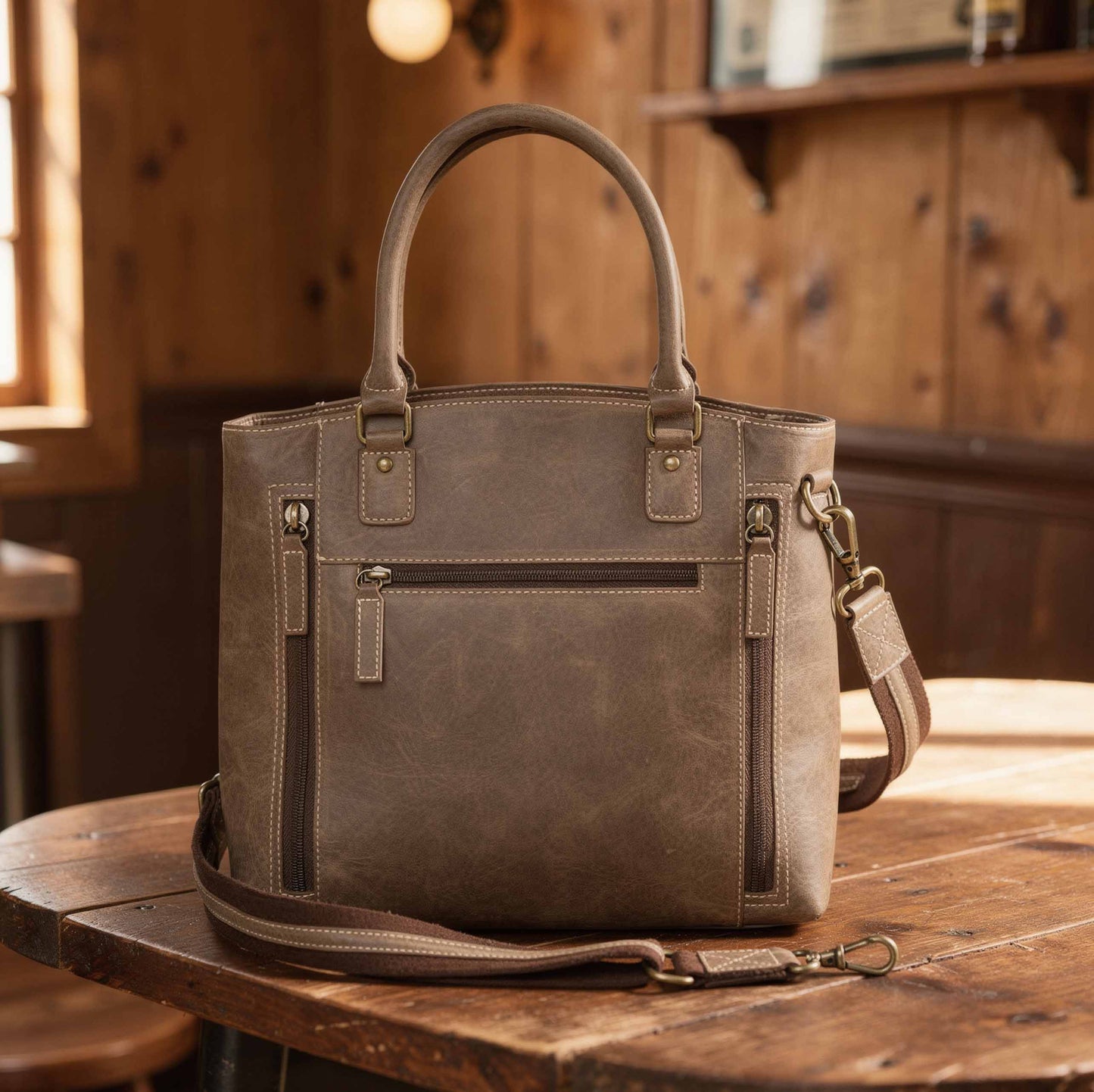 Town Tote Concealed Carry Purse Distressed Buffalo - Brown
