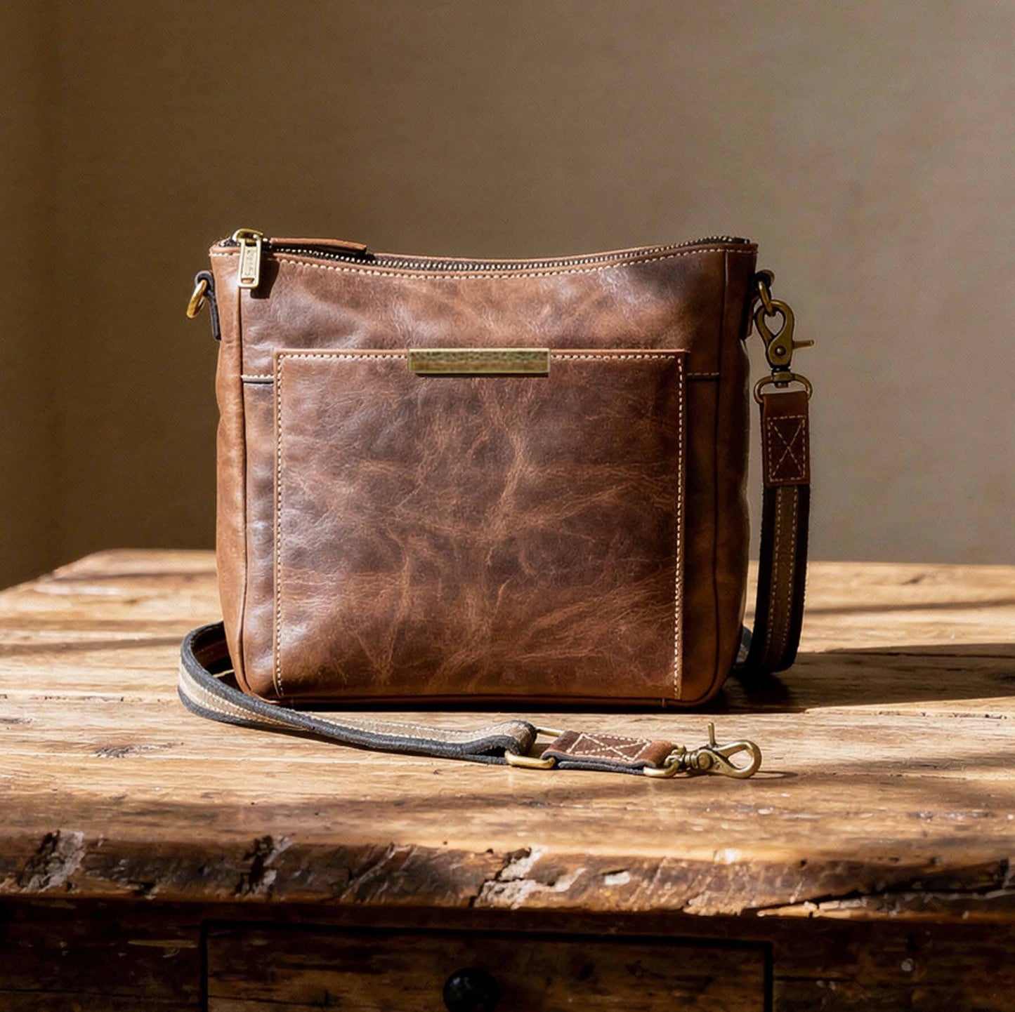 Slim Crossbody Concealed Carry Purse Distressed Buffalo - Brown