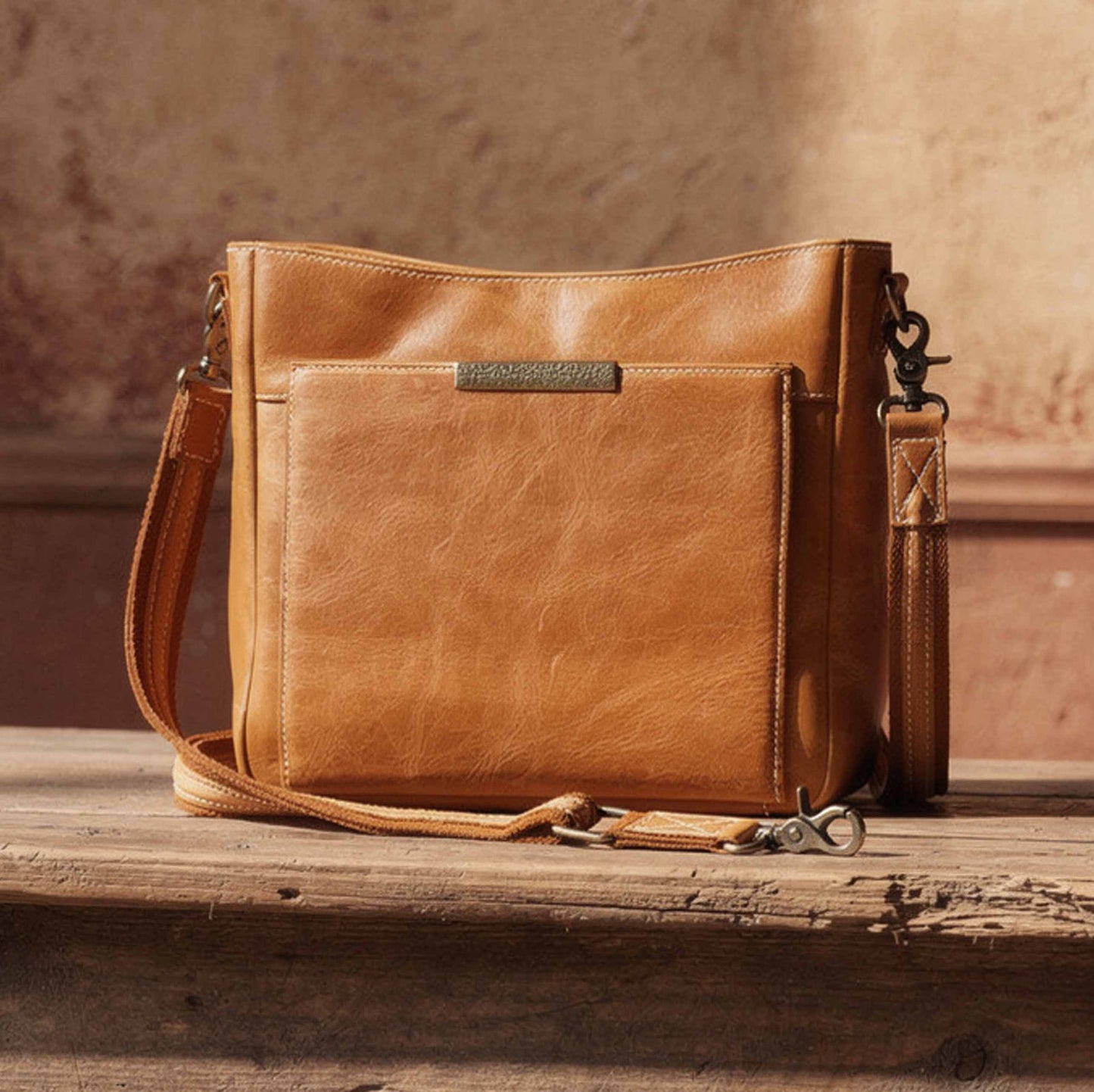 Slim Crossbody Concealed Carry Purse Distressed Buffalo Caramel