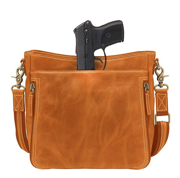 Slim Crossbody Concealed Carry Purse Distressed Buffalo Caramel