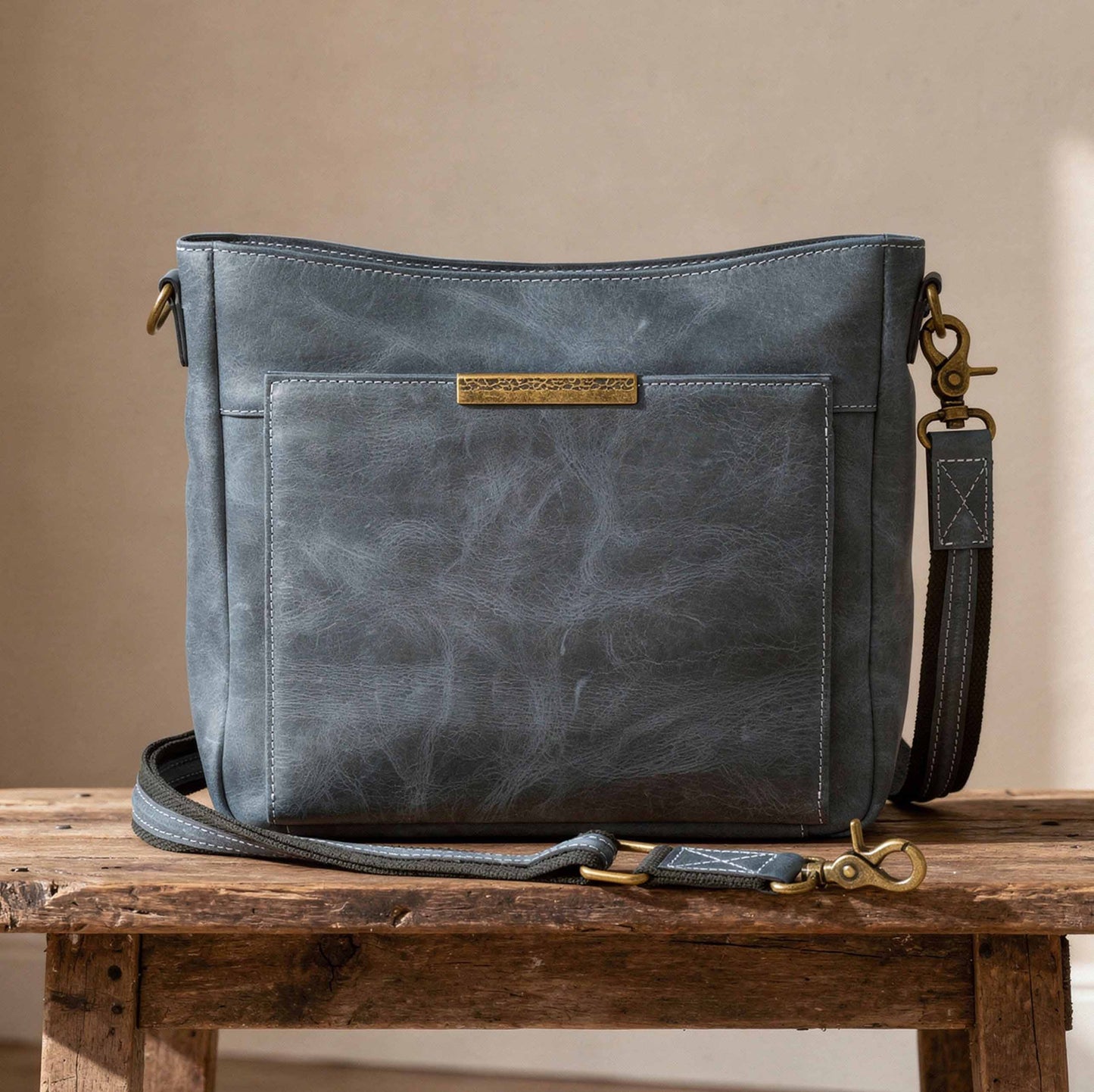 Slim Crossbody Concealed Carry Purse Distressed Buffalo - Blue
