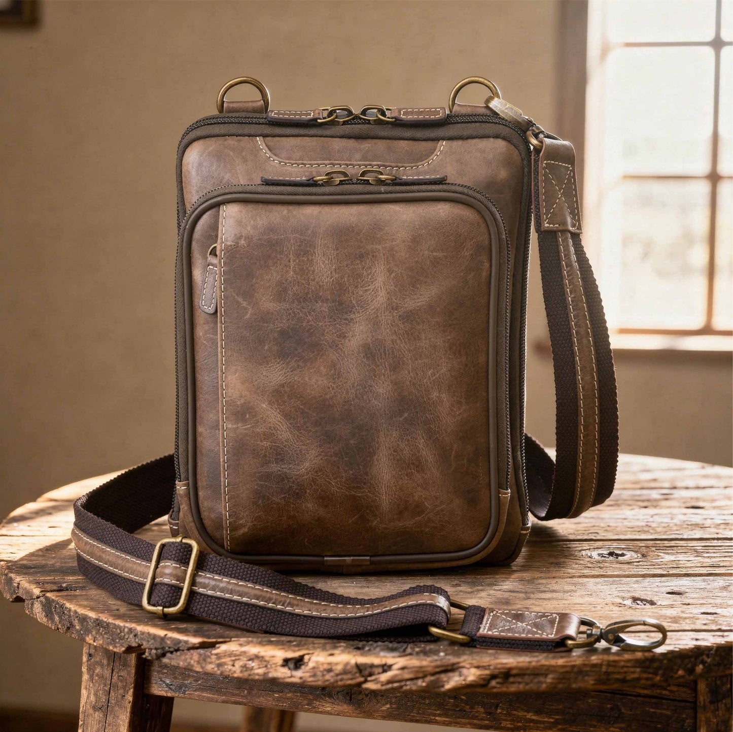 Crossbody Shoulder Pouch Concealed Carry Bag Buffalo - Brown