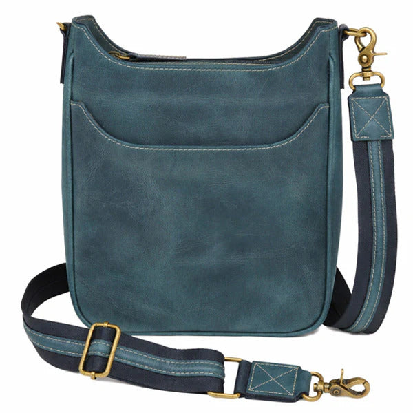 Crossbody Slim Satchel, Distressed Buffalo - Blue