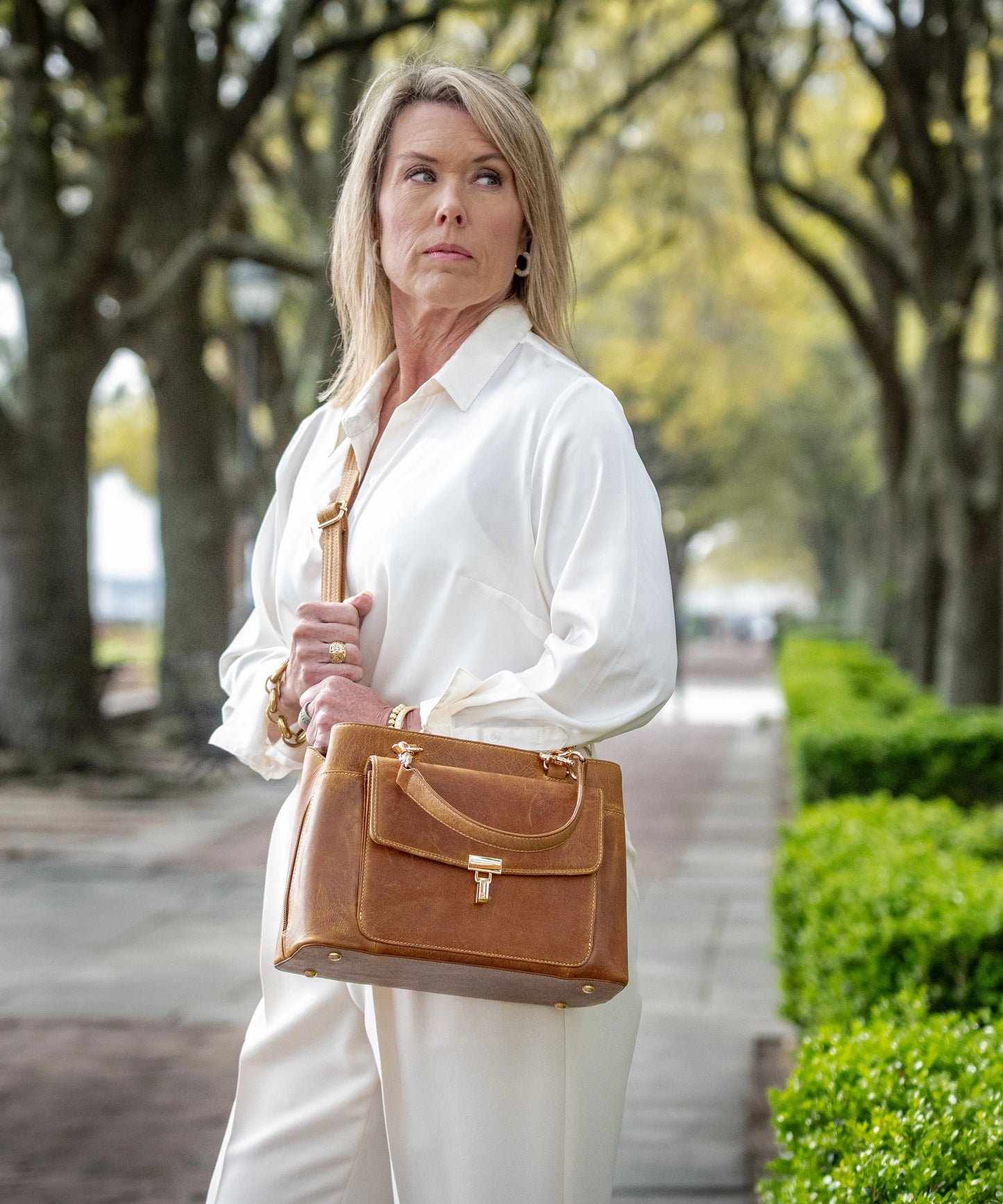Avenue Large Satchel Concealed Carry Bag - Caramel