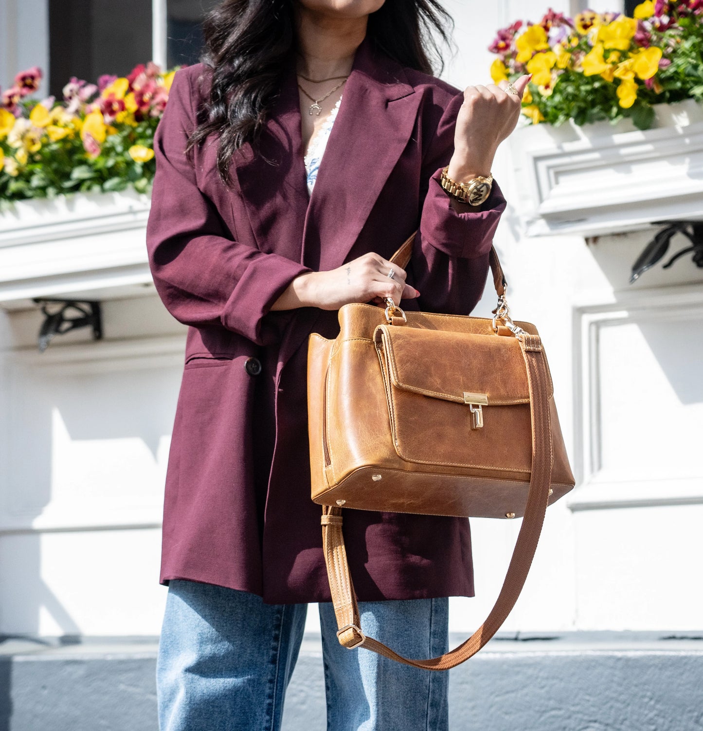 Avenue Large Satchel Concealed Carry Bag -Carmel - Carmel