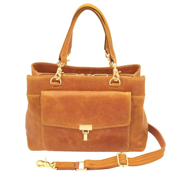 Avenue Large Satchel Concealed Carry Bag - Caramel