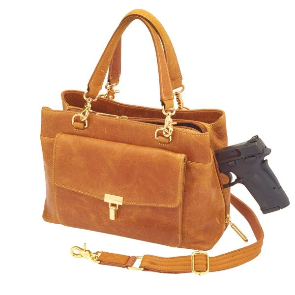 Avenue Large Satchel Concealed Carry Bag - Caramel