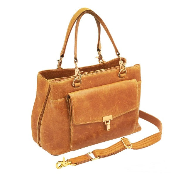 Avenue Large Satchel Concealed Carry Bag - Caramel