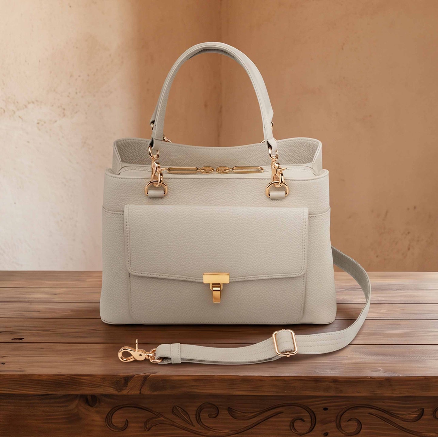 Avenue Large Satchel Concealed Carry Bag - Bone