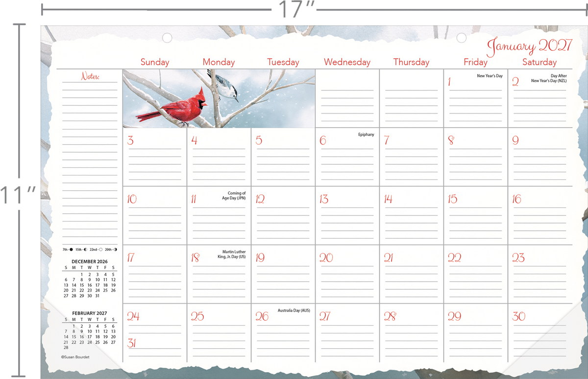 Songbirds 2027 - 11" x 17" Deskpad Calendar