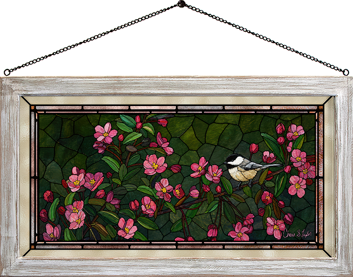 Chickadee & Apple Blossoms - Stained Glass Art