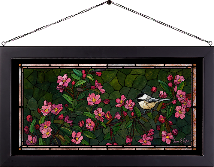 Chickadee & Apple Blossoms - Stained Glass Art