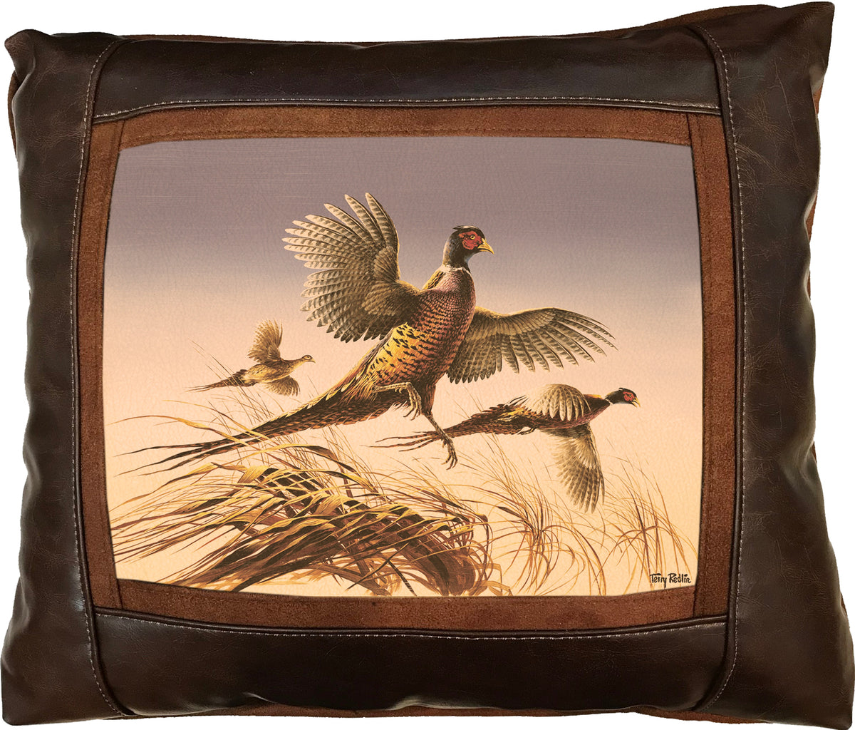 Landing-Phesants - 15" x 17"  Leather Pillow