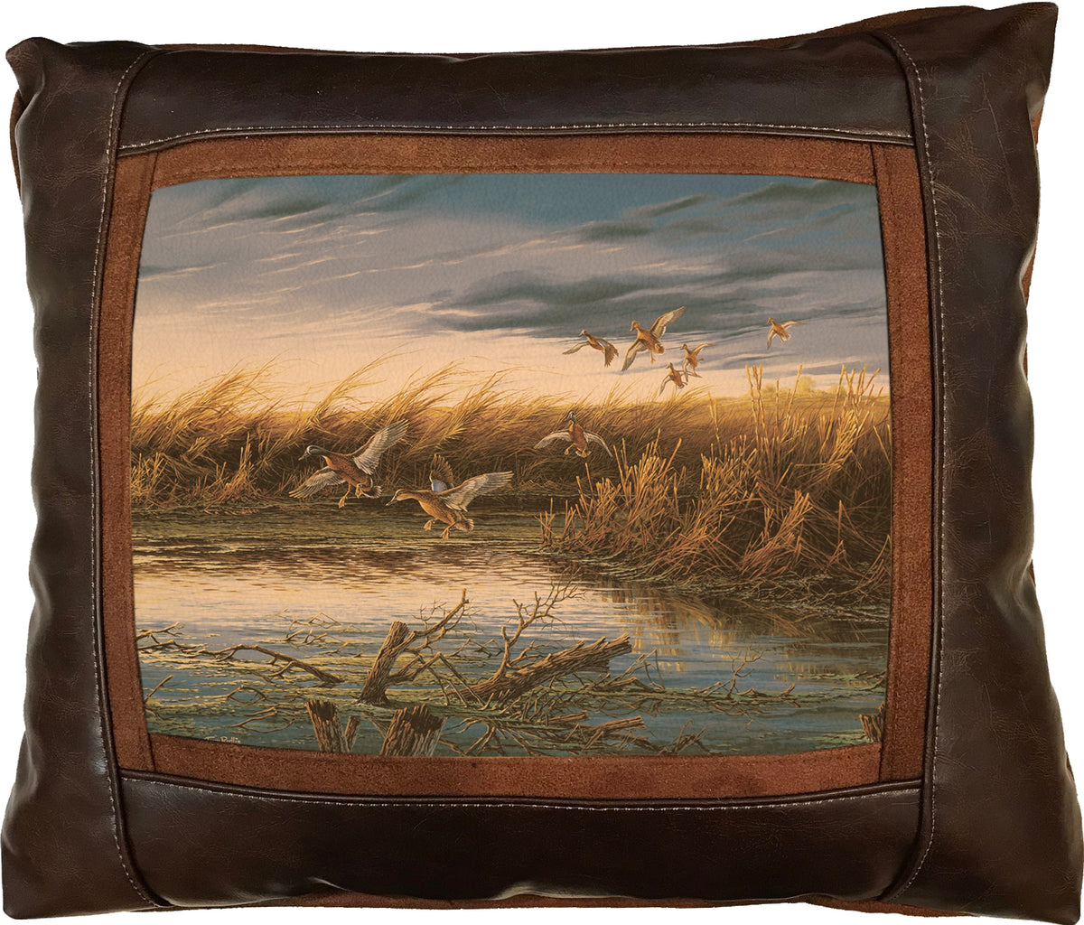 Secluded Pond-Blue-Winged Teal - 15" x 17"  Leather Pillow