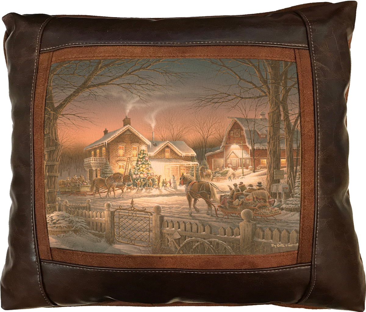Trimming the Tree - 15" x 17"  Leather Pillow