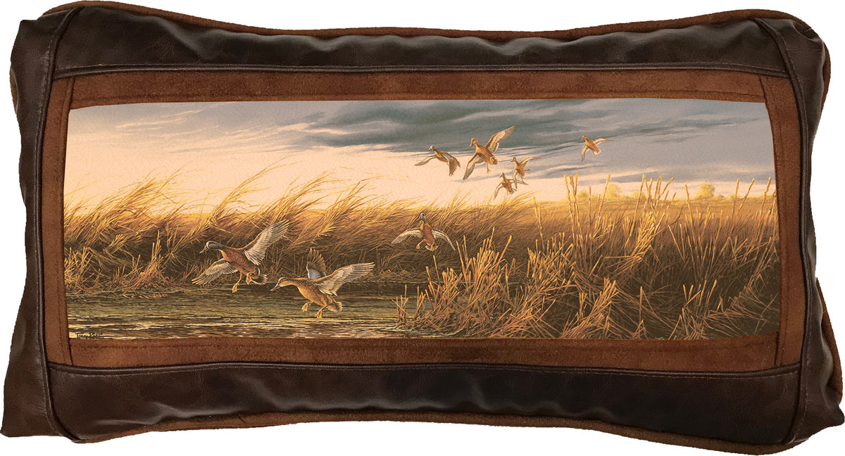 Secluded Pond-Blue-Winged Teal - 10" x 18" Leather Pillow