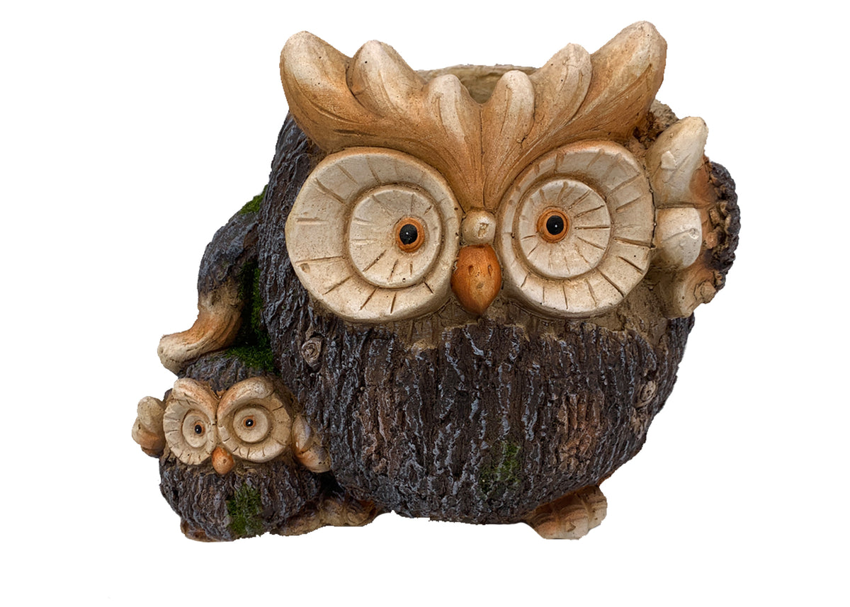 Faux Wood Momma & Baby Owl - Planter, MGO