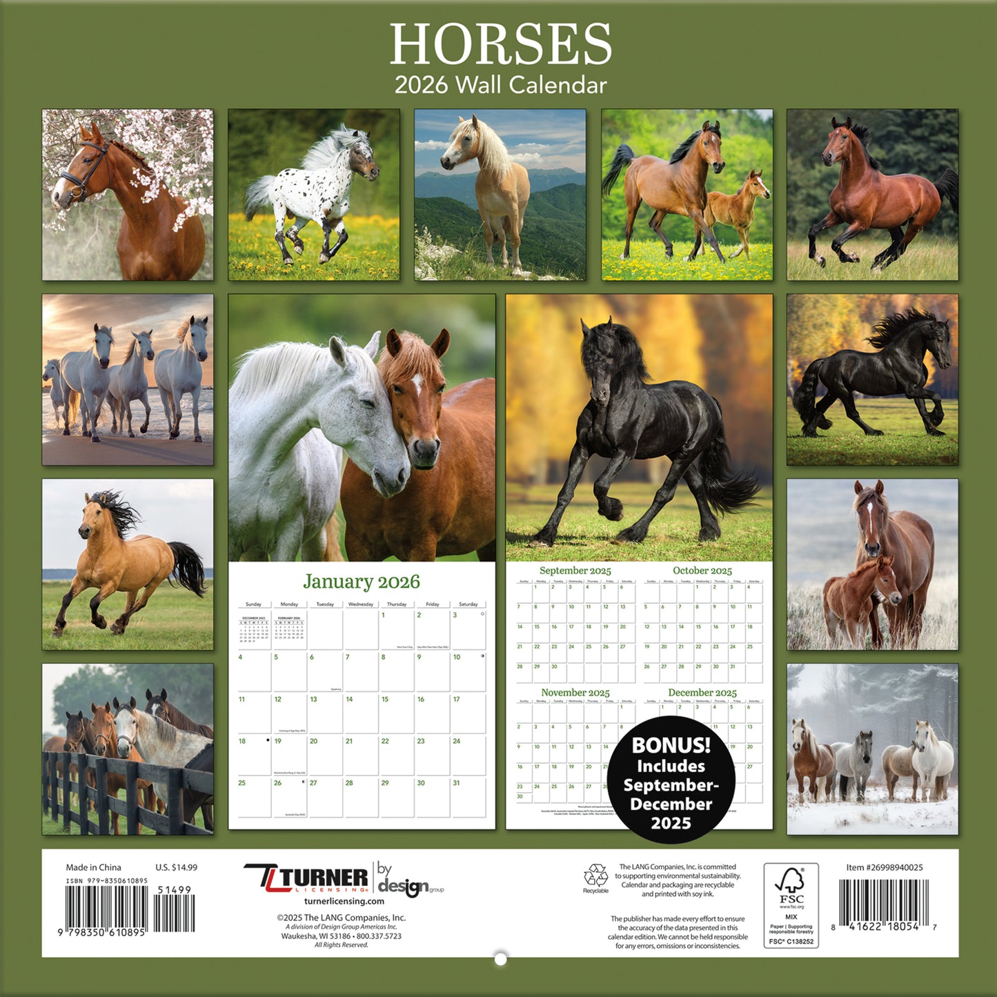 Horses 12" x 12" - Photo Wall Calendar