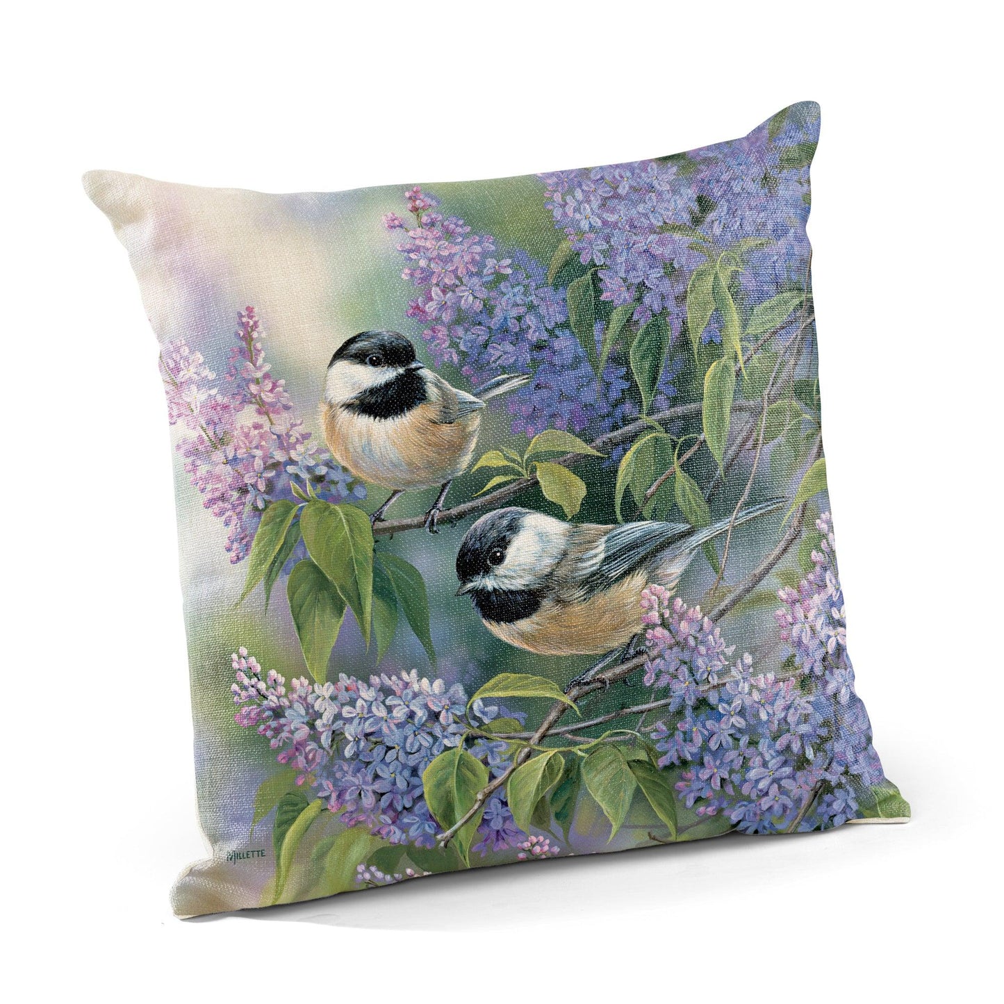 Chickadees & Lilacs - 18" Decorative Pillow