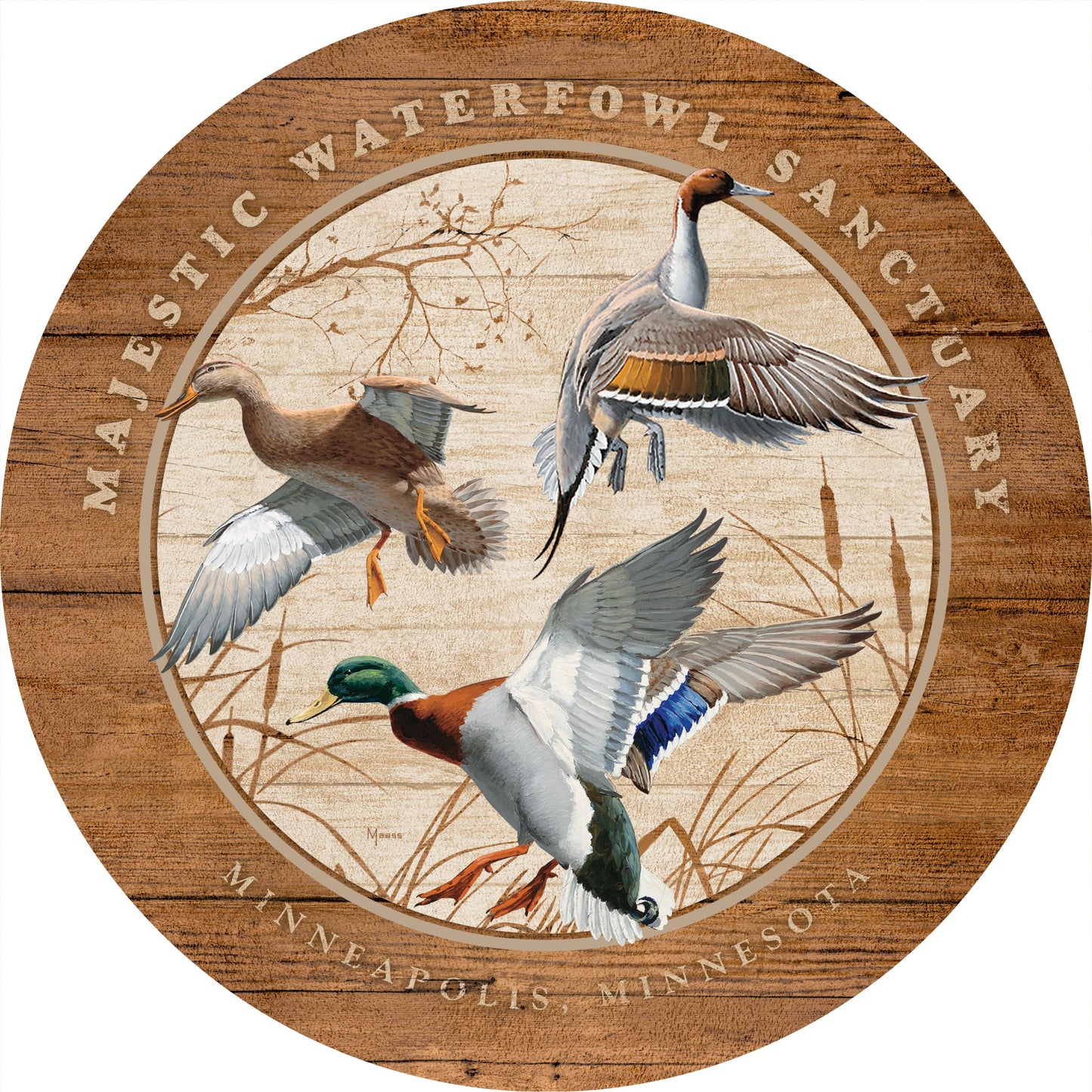 Waterfowl - 12.5" Round Wood Sign