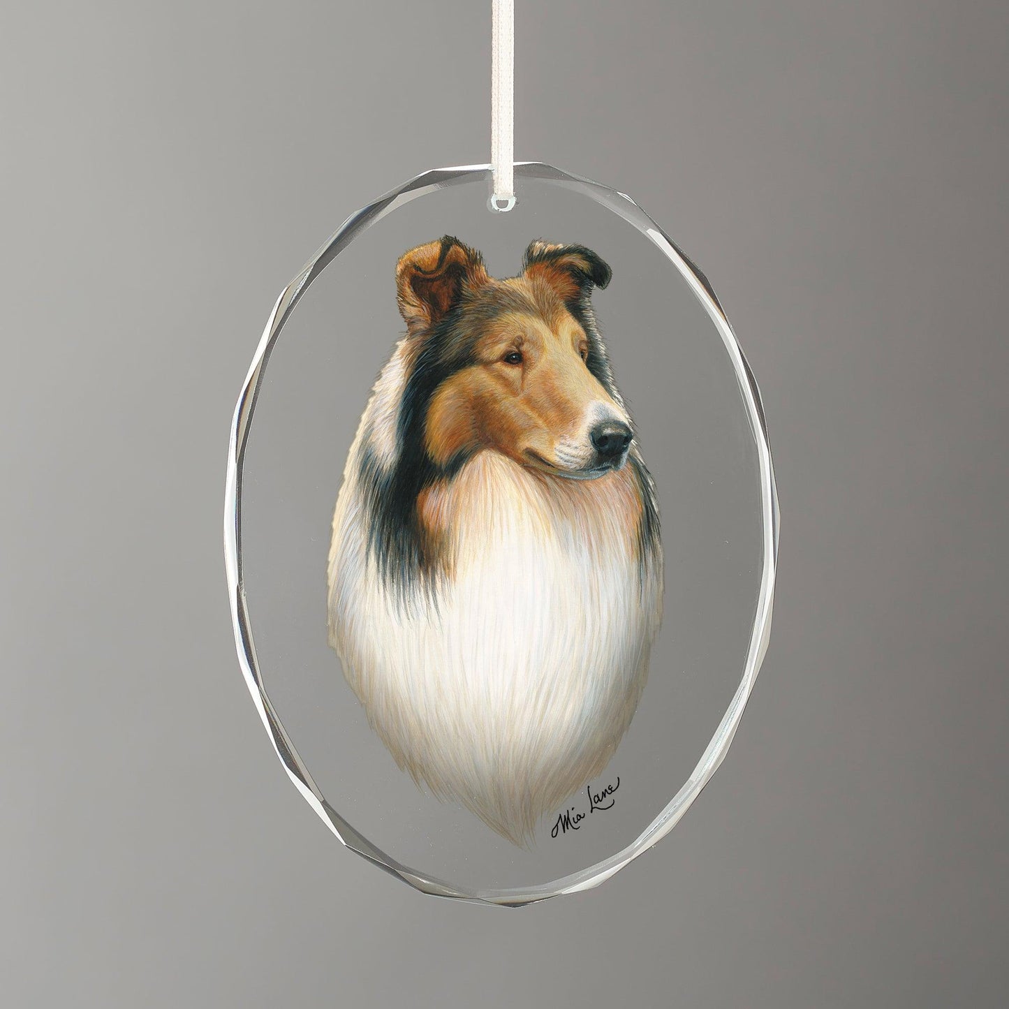 Rough Coated Collie - Oval Glass Ornament