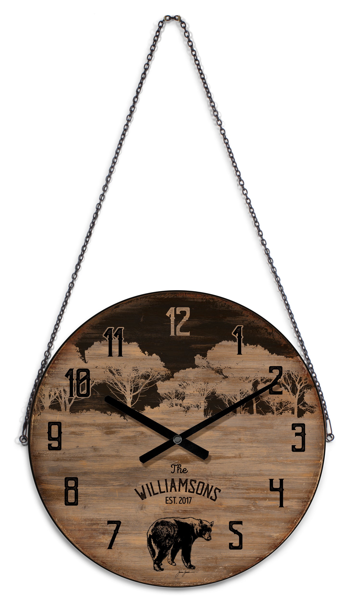 Bear Treeline - 21" Personalized Round Clock
