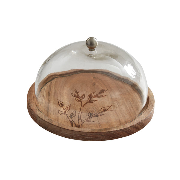 Leaves Wood - Cheese Board with Glass Dome Cheese Board with Glass