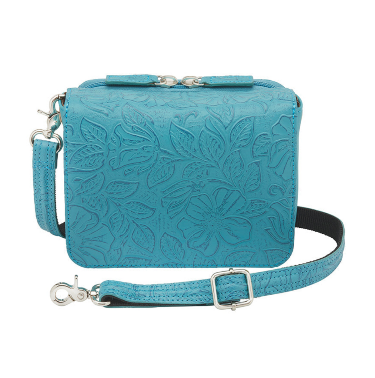 Leather Crossbody Organizer Concealed Carry Purse USA Cowhide - Turquoise
