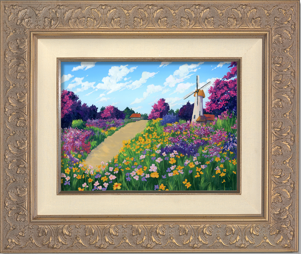 *Original* Windmill Flower Field by An Ho 9" x 12"