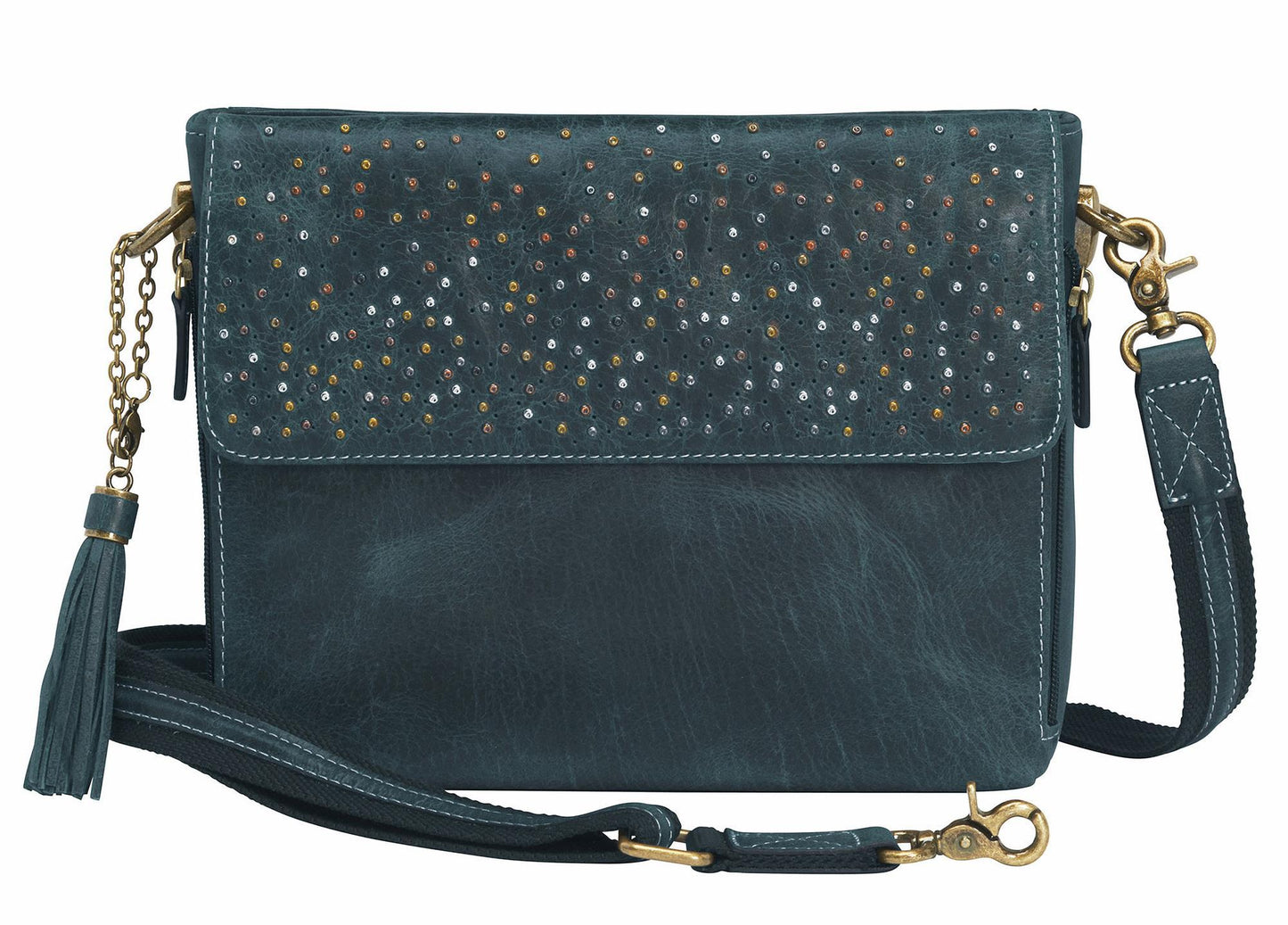 Leather Shoulder Clutch Blue - Handbag