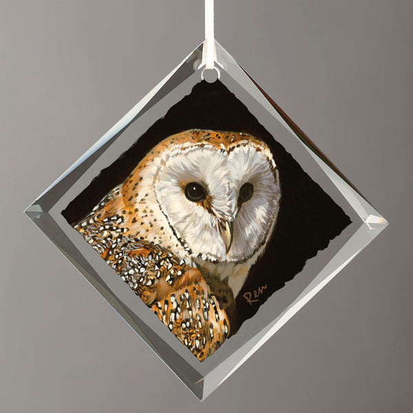 Barn Owl - Diamond-Shaped Glass Ornament