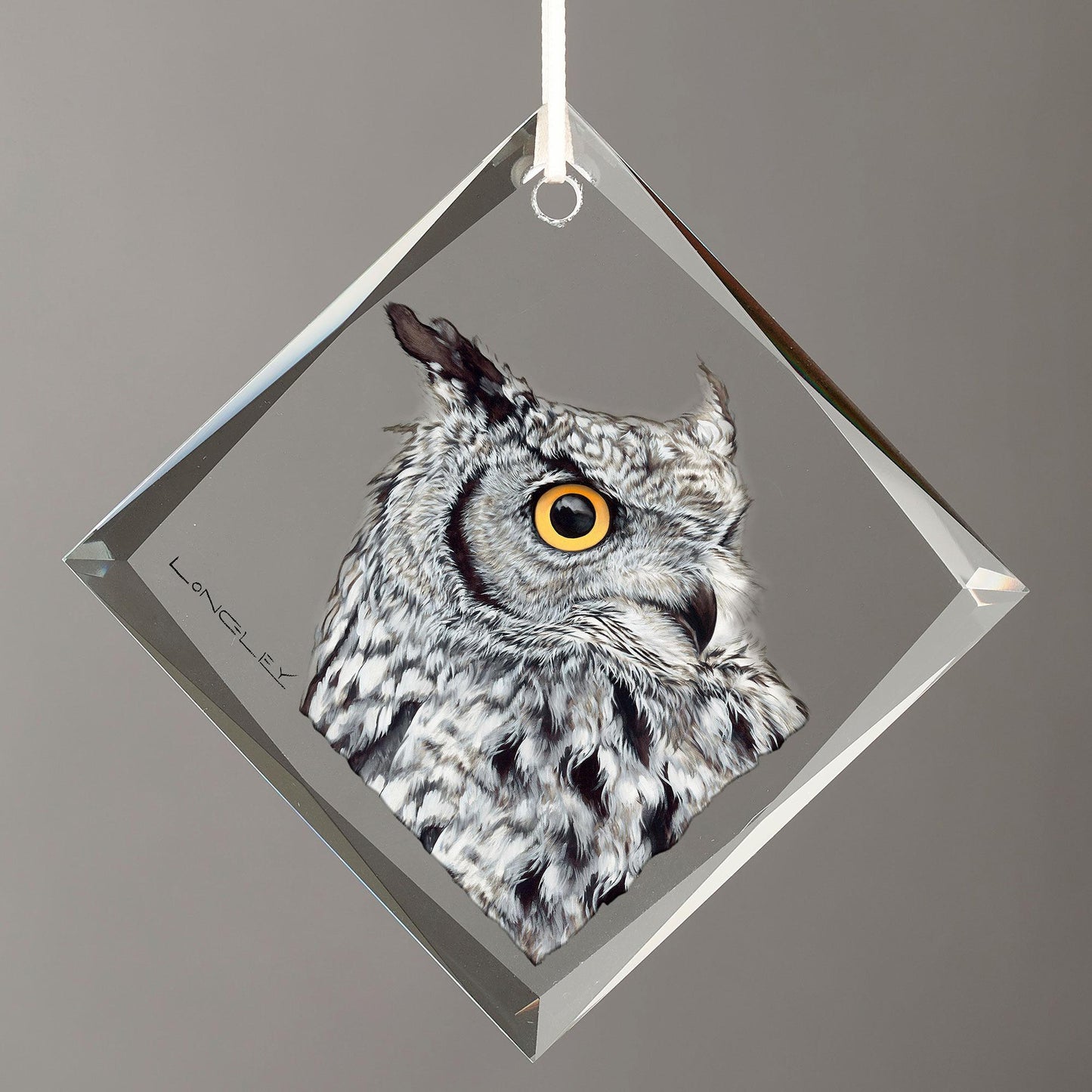 Great Horned Owl - Diamond-Shape Glass Ornament