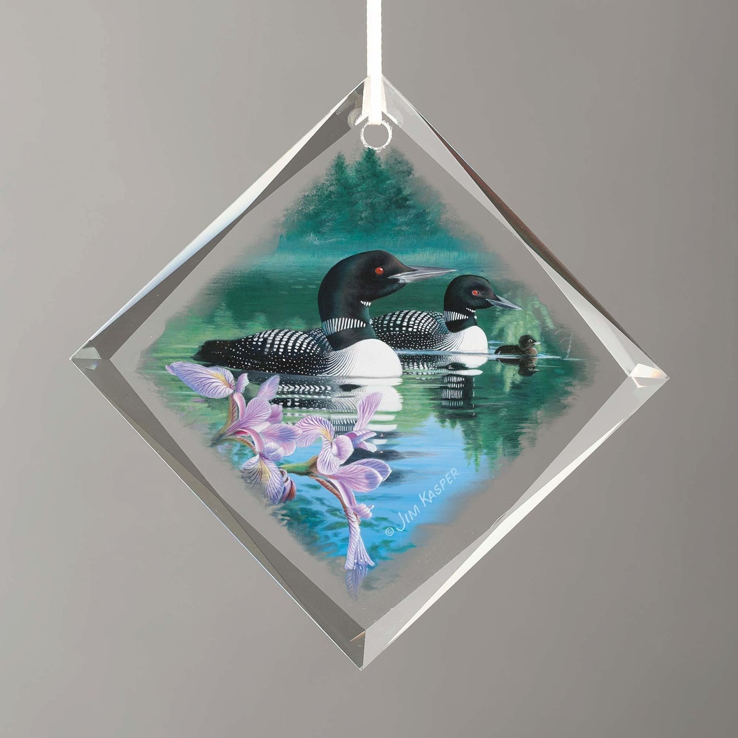 Iris Cove—Loons - Diamond-Shape Glass Ornament