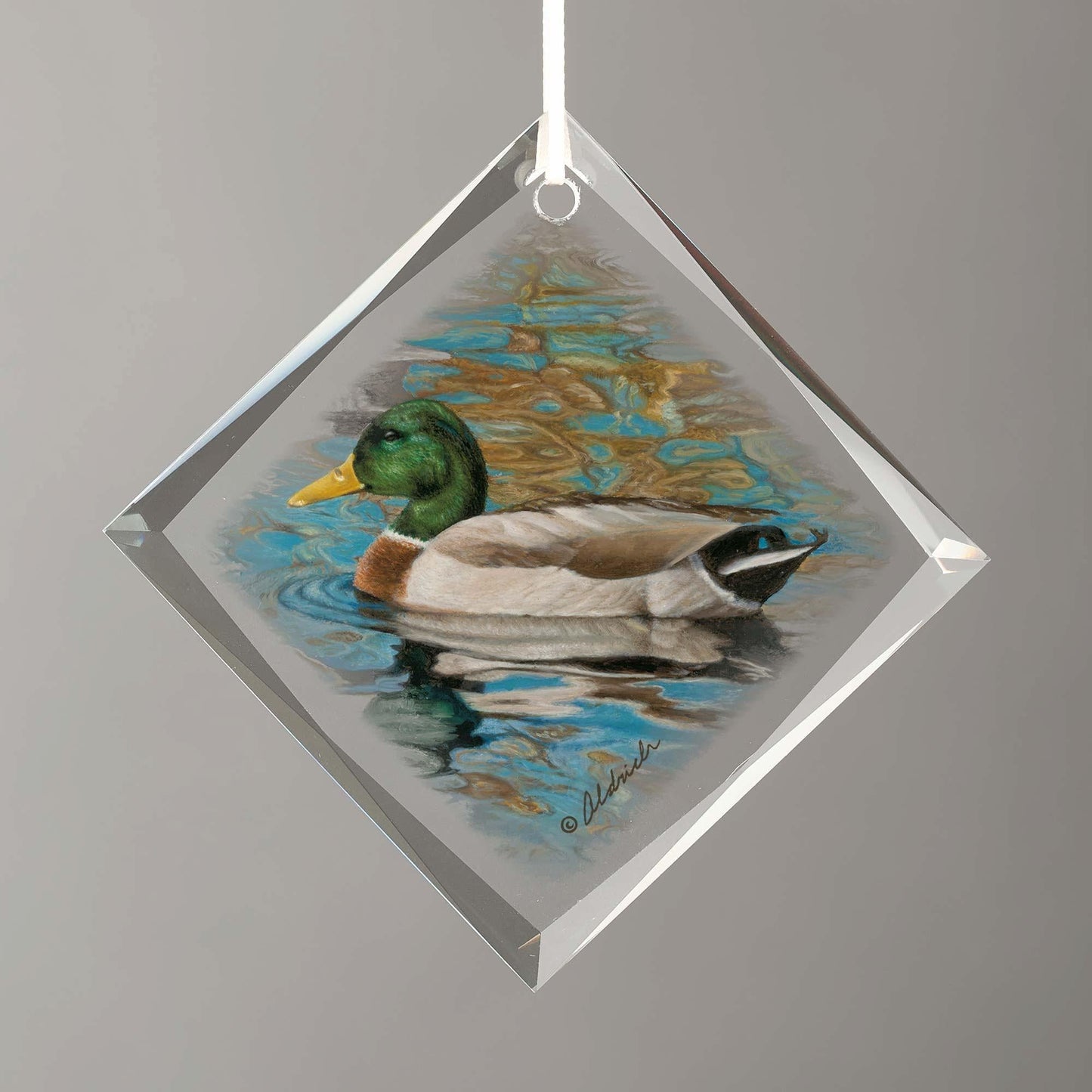 Mallards - Diamond-Shape Glass Ornament
