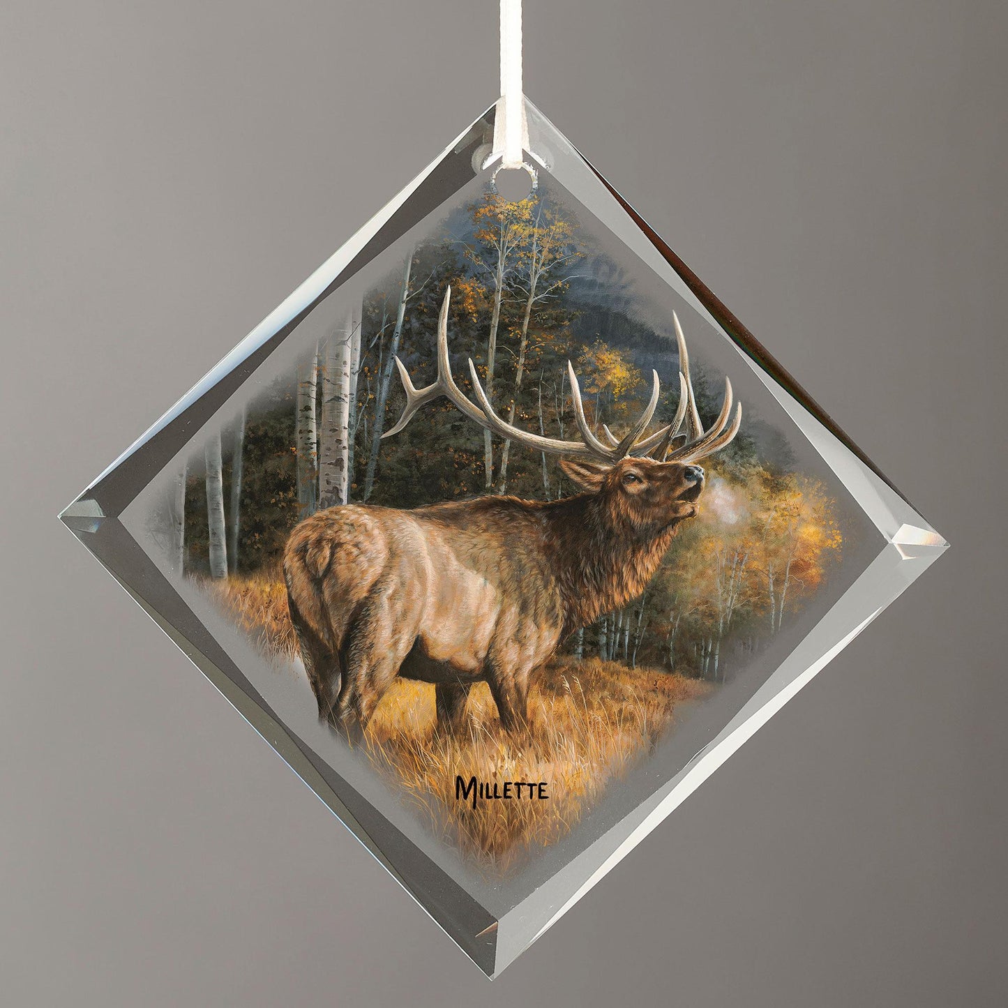 Meadow Music—Elk - Diamond-Shape Glass Ornament