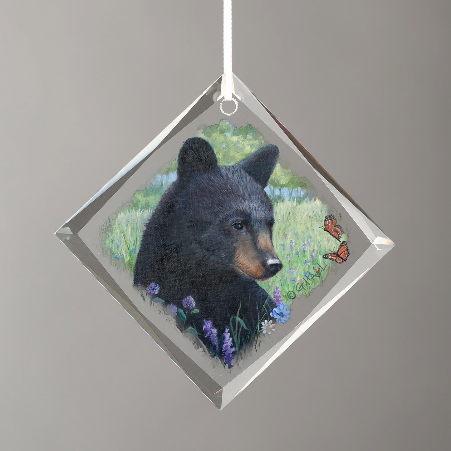 First Spring - Bear - Diamond-Shape Glass Ornament