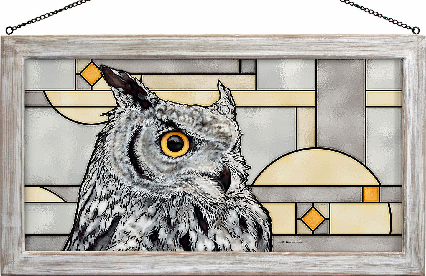 Great Horned Owl - White - Stained Glass Art