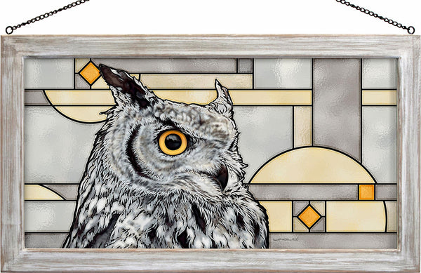 Great Horned Owl - White - Stained Glass Art