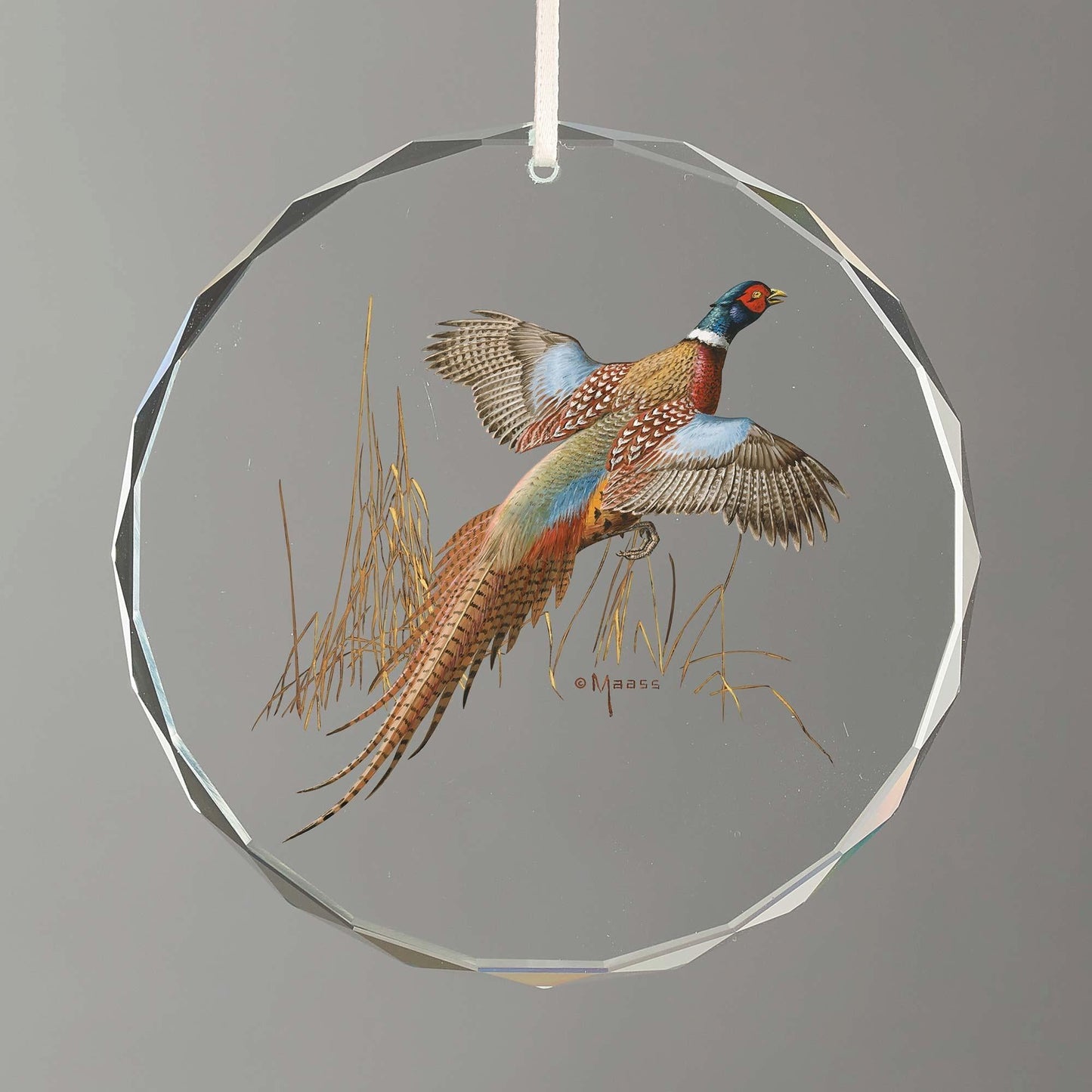 Misty Morning Revisited—Pheasants - 3" Round Glass Ornament