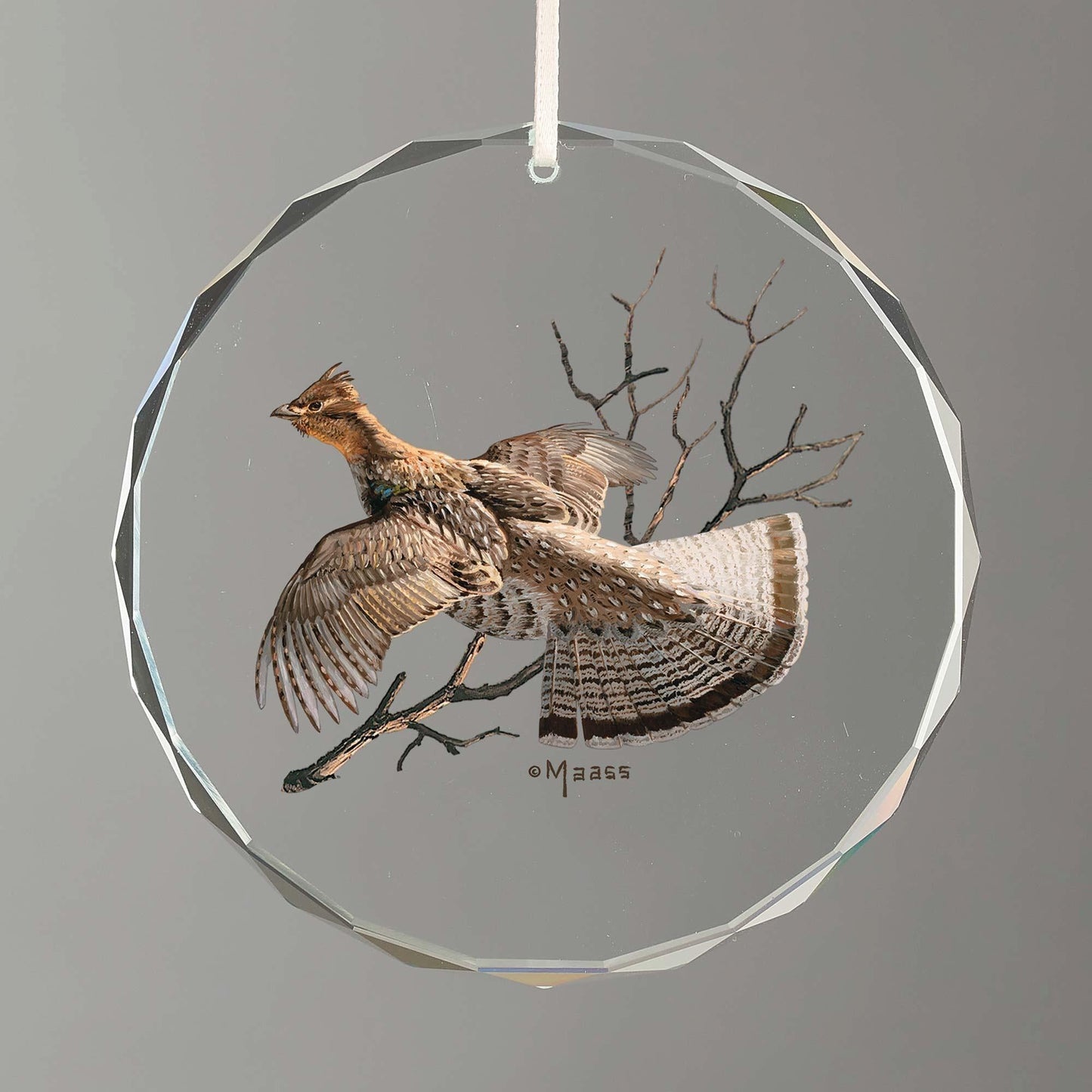 Mist Morning Revisited—Ruffed Grouse - 3" Round Glass Ornament