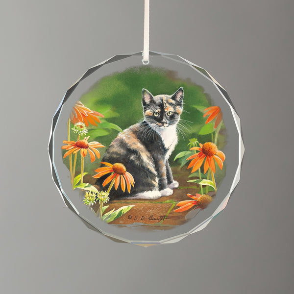 Betsy & Coneflowers—Kitten - 3" Round Glass Ornament