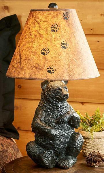 Sitting Black Bear and Paw Print - Table Lamp