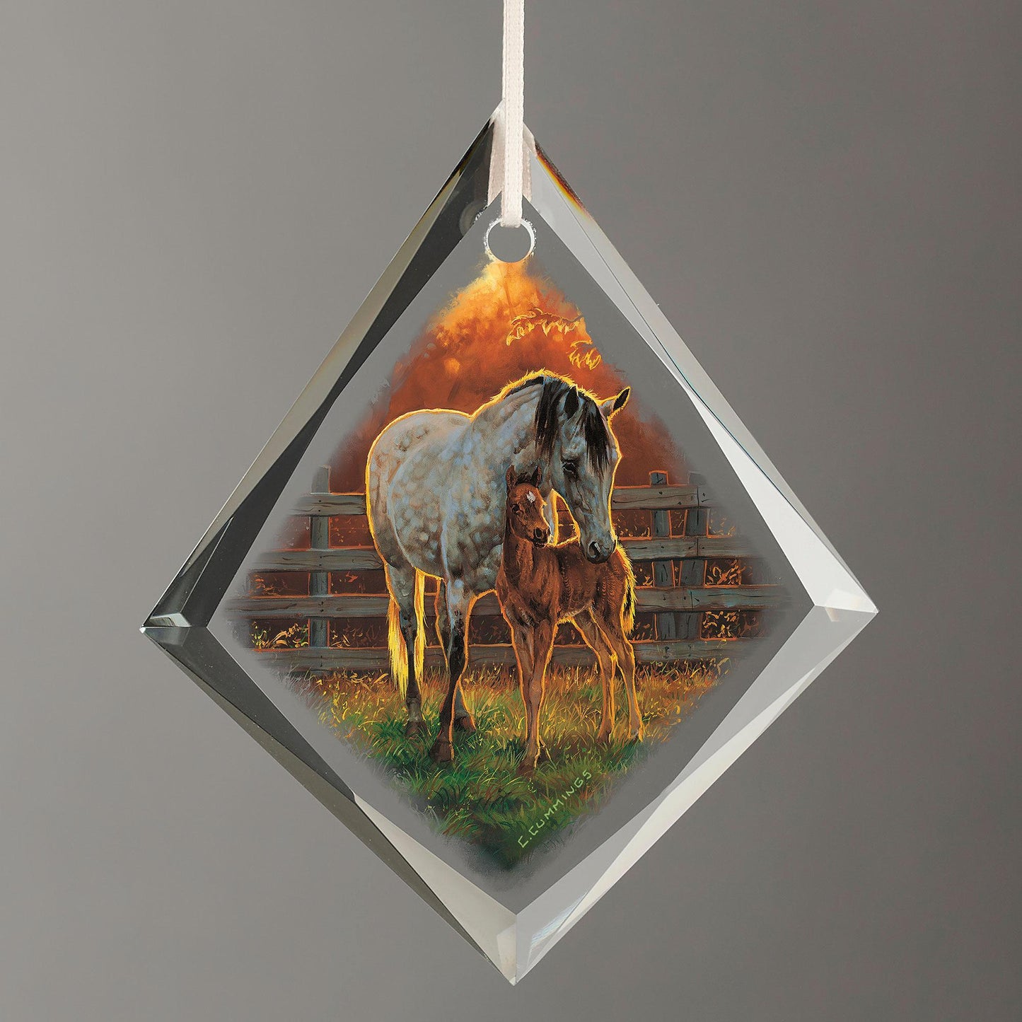 Quiet Time - Horses - Tear Drop Glass Ornament