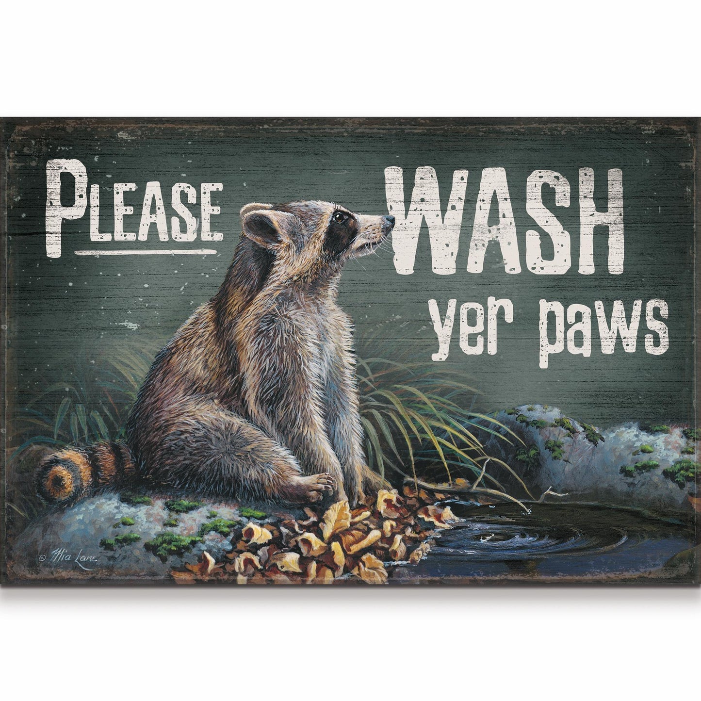 Wash Yer Paws - Racoon - 12" x 18" Wood Sign
