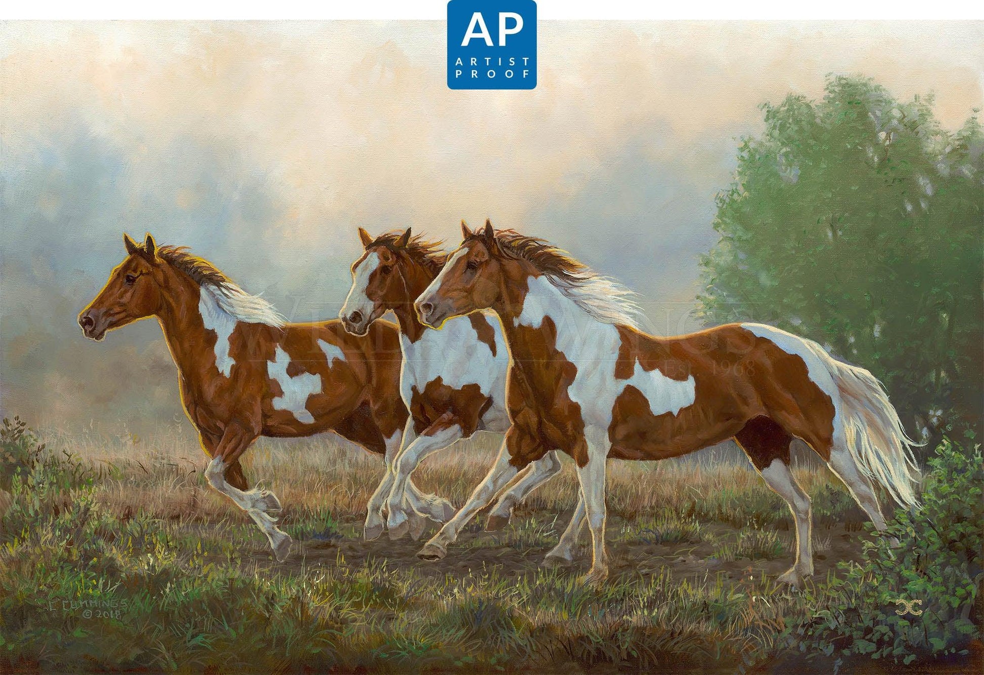 Misty Morning—Pintos; Artist Proof Edition (AP) Master Artisan Canvas - Wild Wings