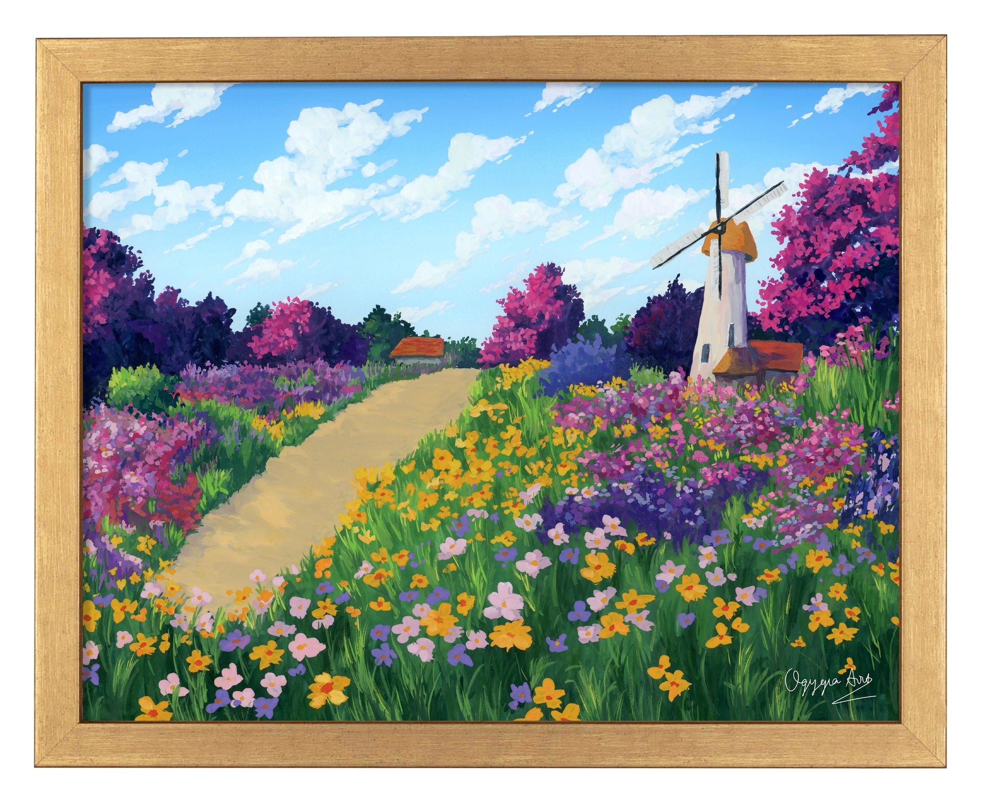 154642_Windmill Flower Field_11x14_Gold_FRA.jpg